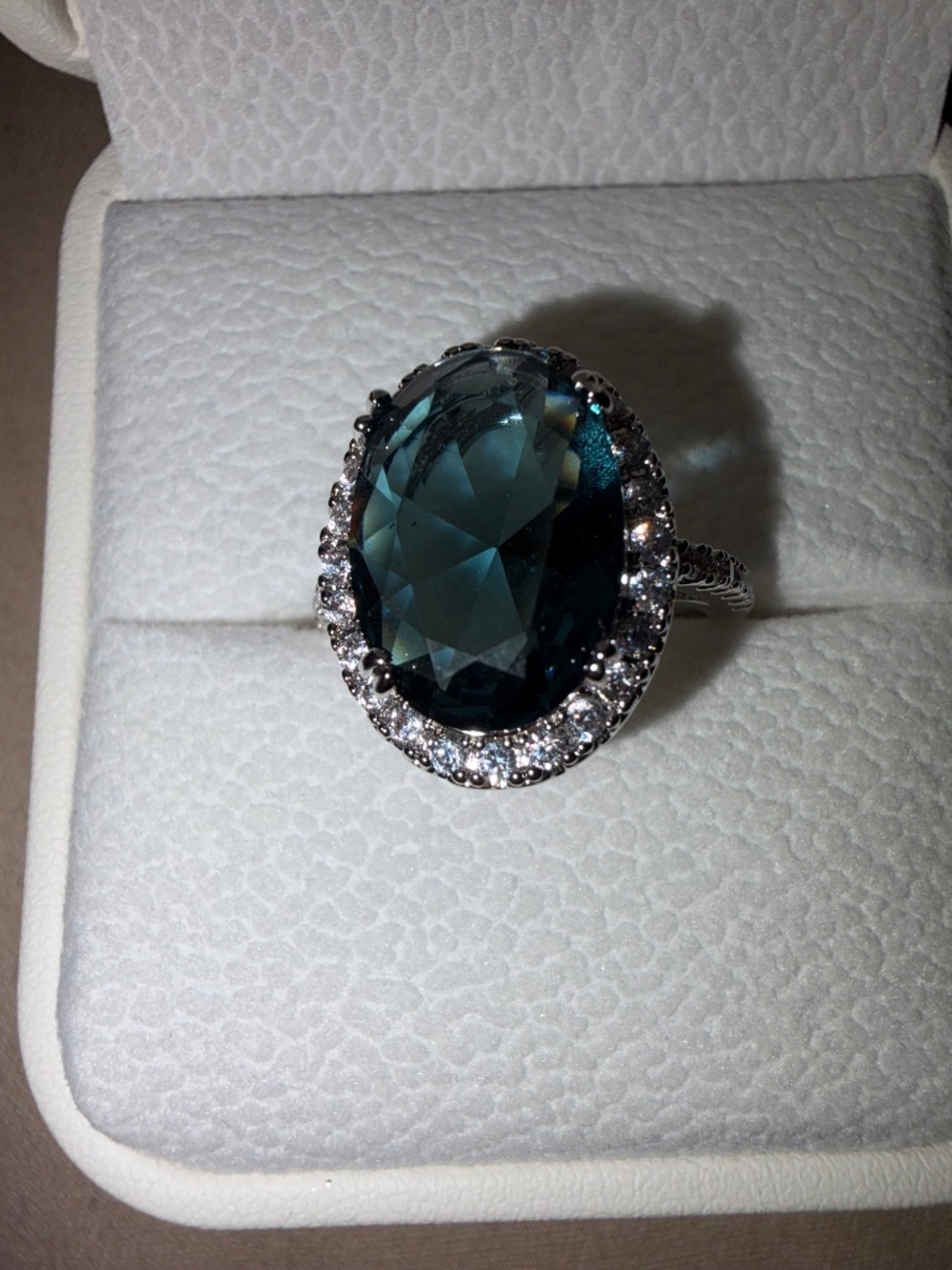London Blue Halo Ring: White Topaz Accents, 14kt White Gold/Silver